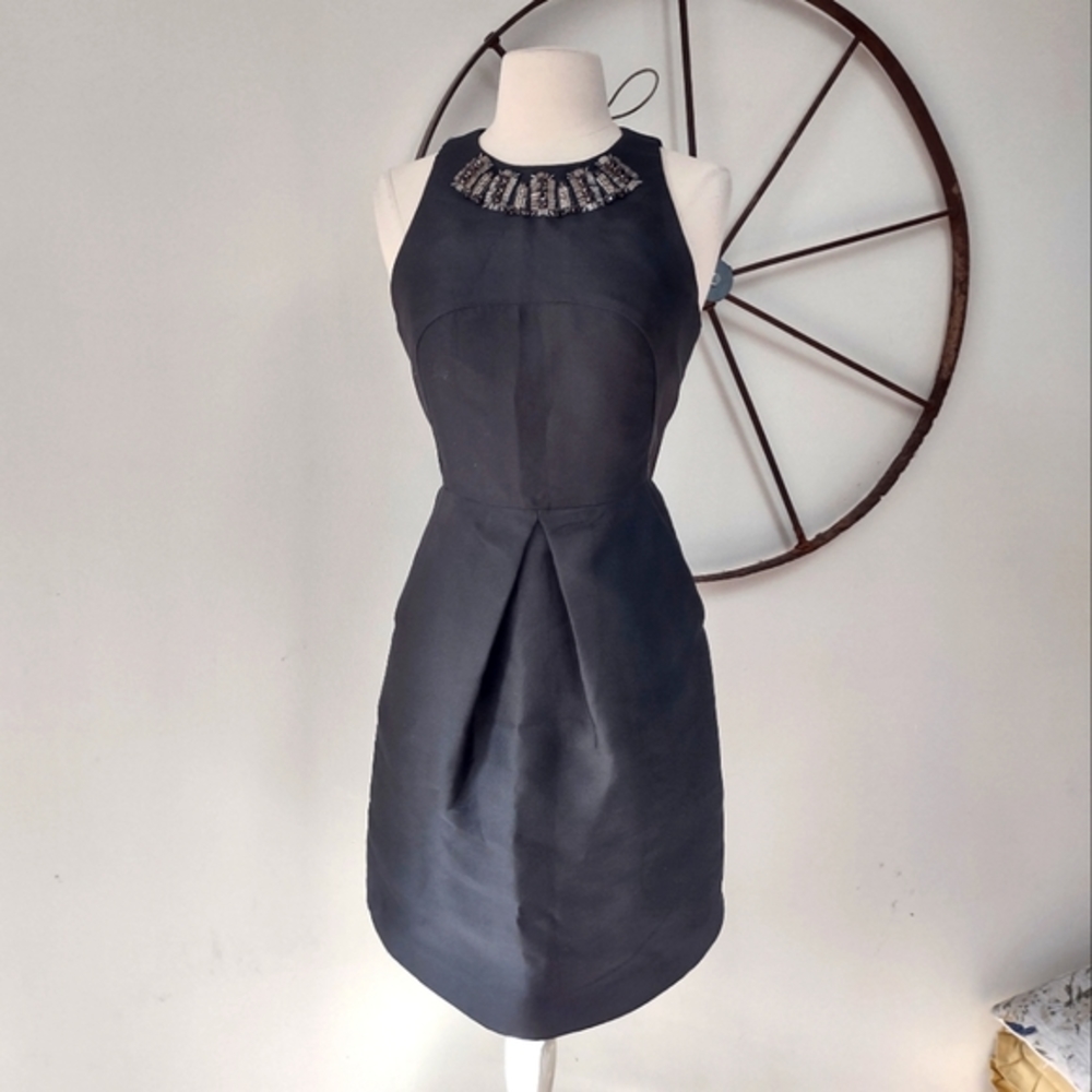 Tara Jarmon black beaded sheath cocktail work dress 38/S $378